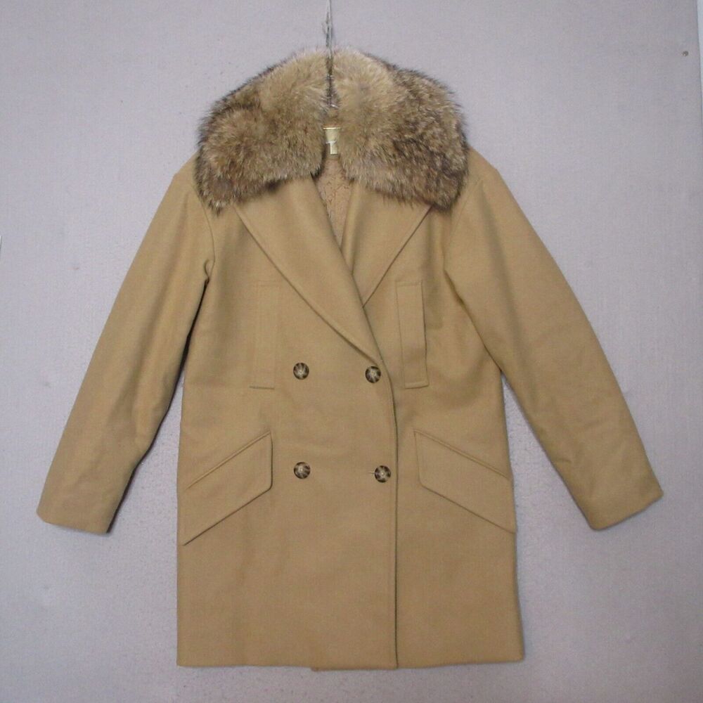 Michael Kors‎ Peacoat Small Camel Color Wool Double Breasted Faux Fur Collar